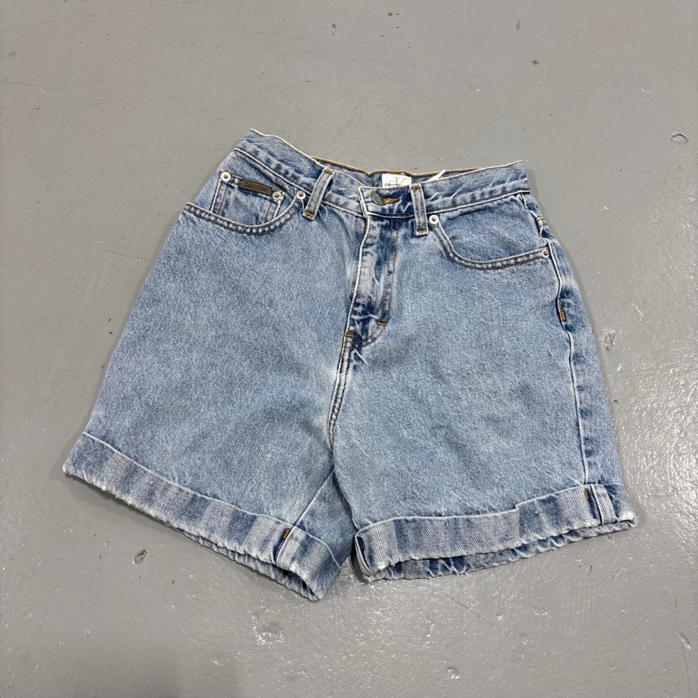 Calvin Klein Jeans Vintage High Waisted Cuffed Denim Shorts Double Stone Wash 4